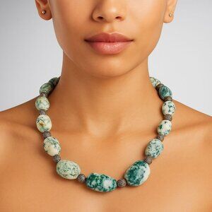 Vintage Chunky Tree Agate Gemstone Necklace Boho Statement